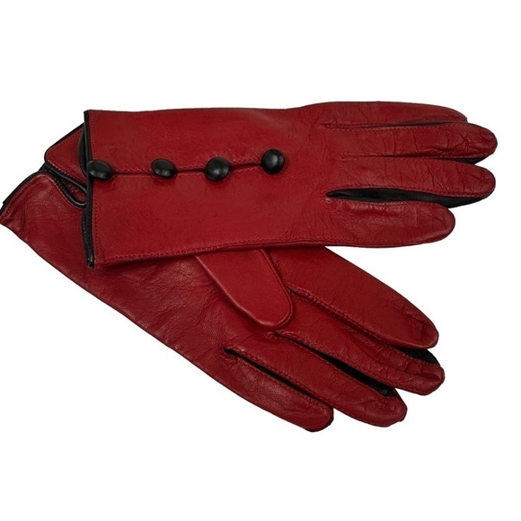 G. Marino Vintage Red Italian Leather Classic Gloves, size 6.5 - Picture 4 of 6